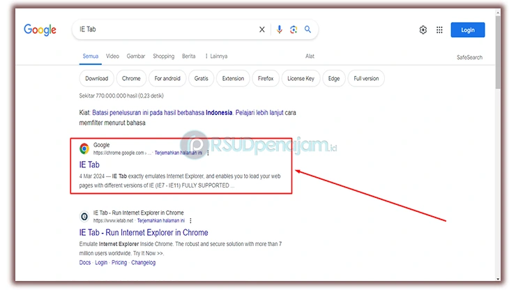 Pilih opsi IE Tab Chrome yang muncul di halaman pencarian browser